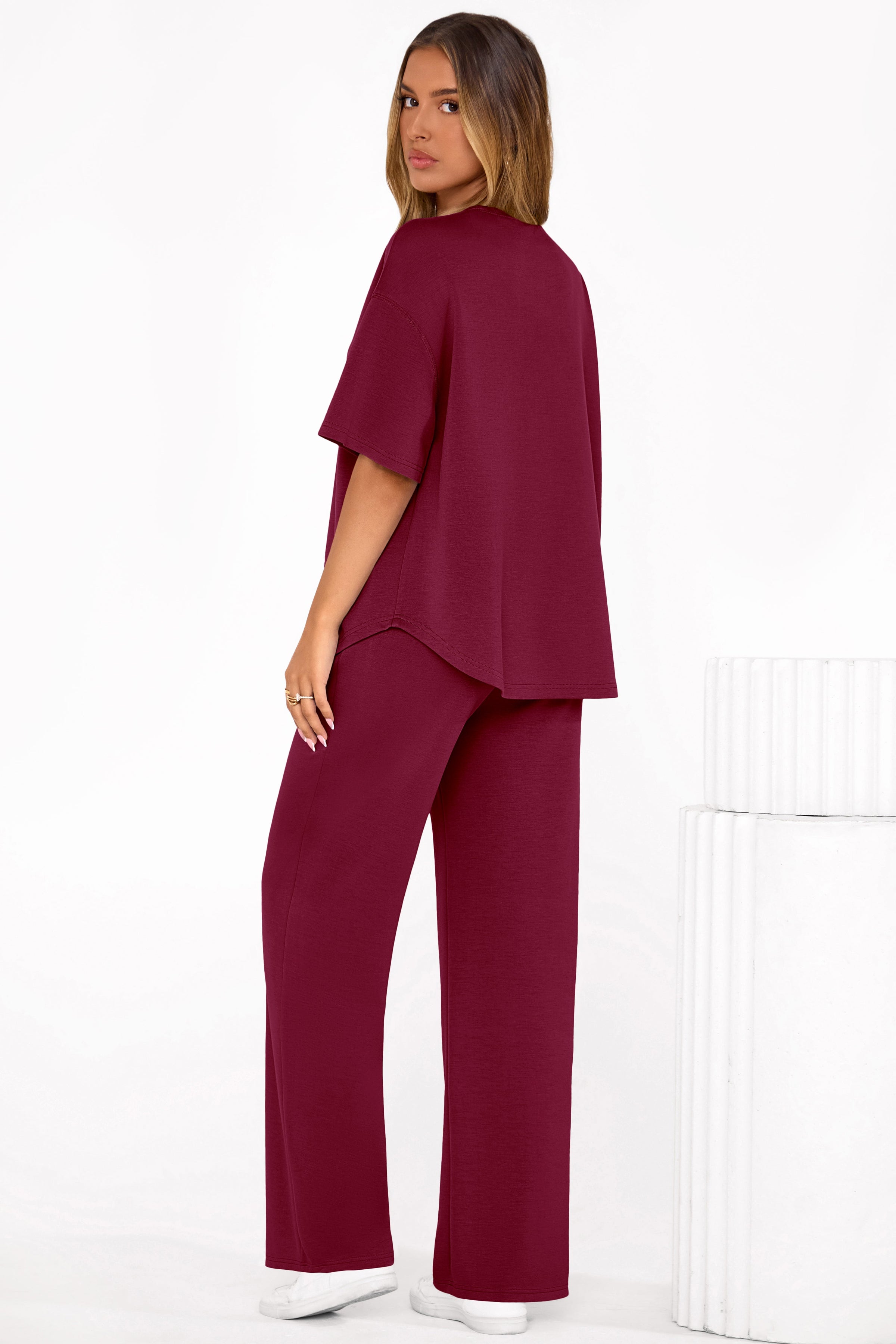 PRETTYGARDEN Women's Summer 2 Piece Lounge Set Short Sleeve Tops Wide Leg Pants Spring Vacation Travel Outfits Clothes PRETTYGARDEN