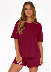 PRETTYGARDEN Women's 2 Piece Lounge Sets Short Sleeve Shirts Casual Tops Shorts Matching Clothing Summer Airport Outfits PRETTYGARDEN