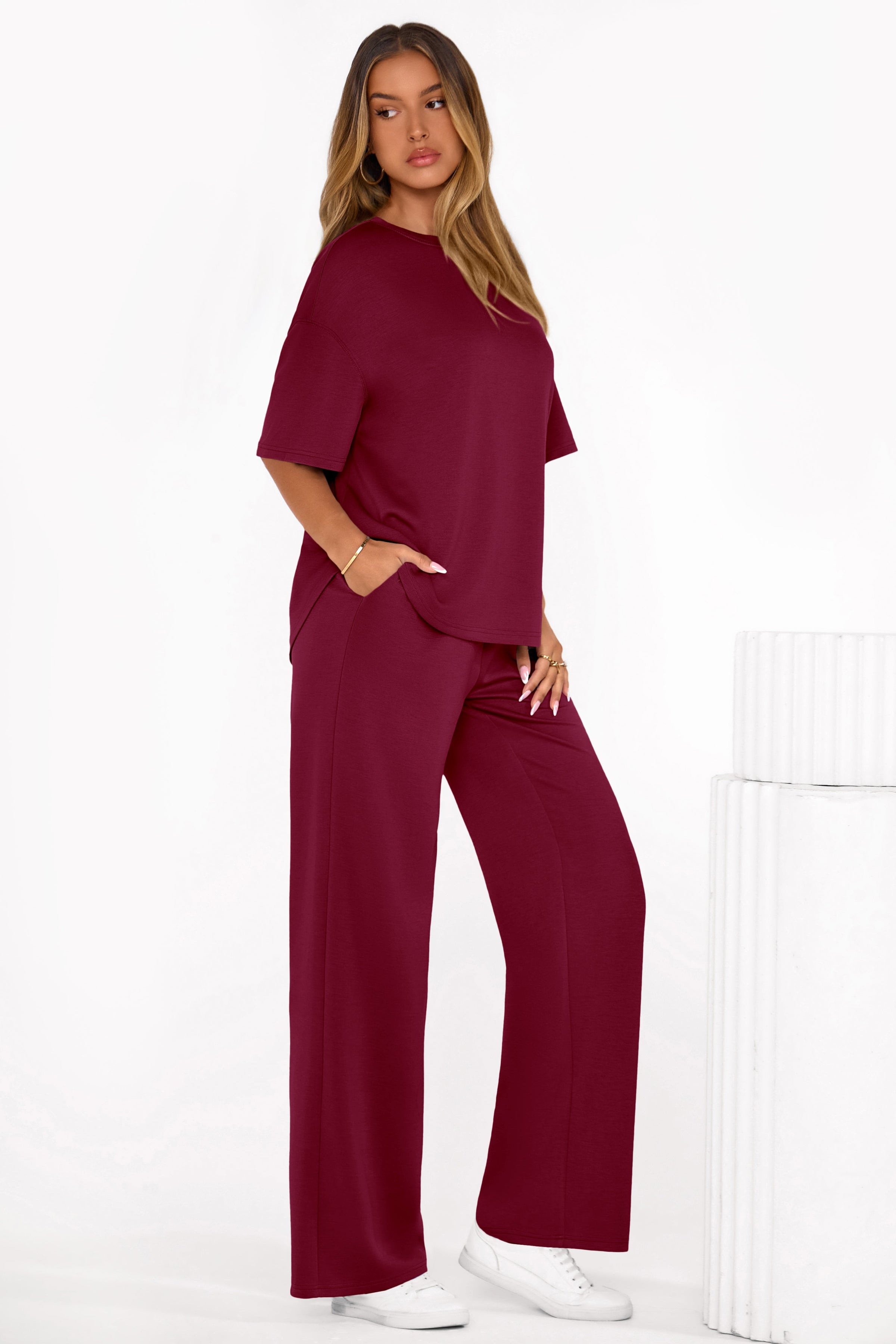 PRETTYGARDEN Women's Summer 2 Piece Lounge Set Short Sleeve Tops Wide Leg Pants Spring Vacation Travel Outfits Clothes PRETTYGARDEN