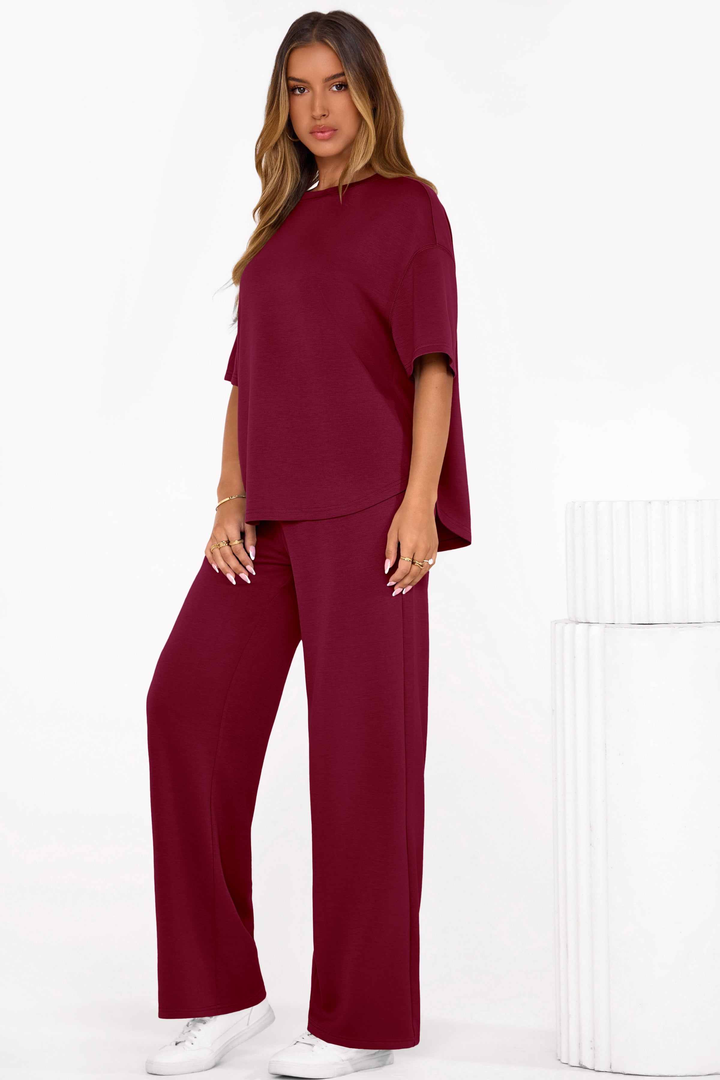 PRETTYGARDEN Women's Summer 2 Piece Lounge Set Short Sleeve Tops Wide Leg Pants Spring Vacation Travel Outfits Clothes PRETTYGARDEN