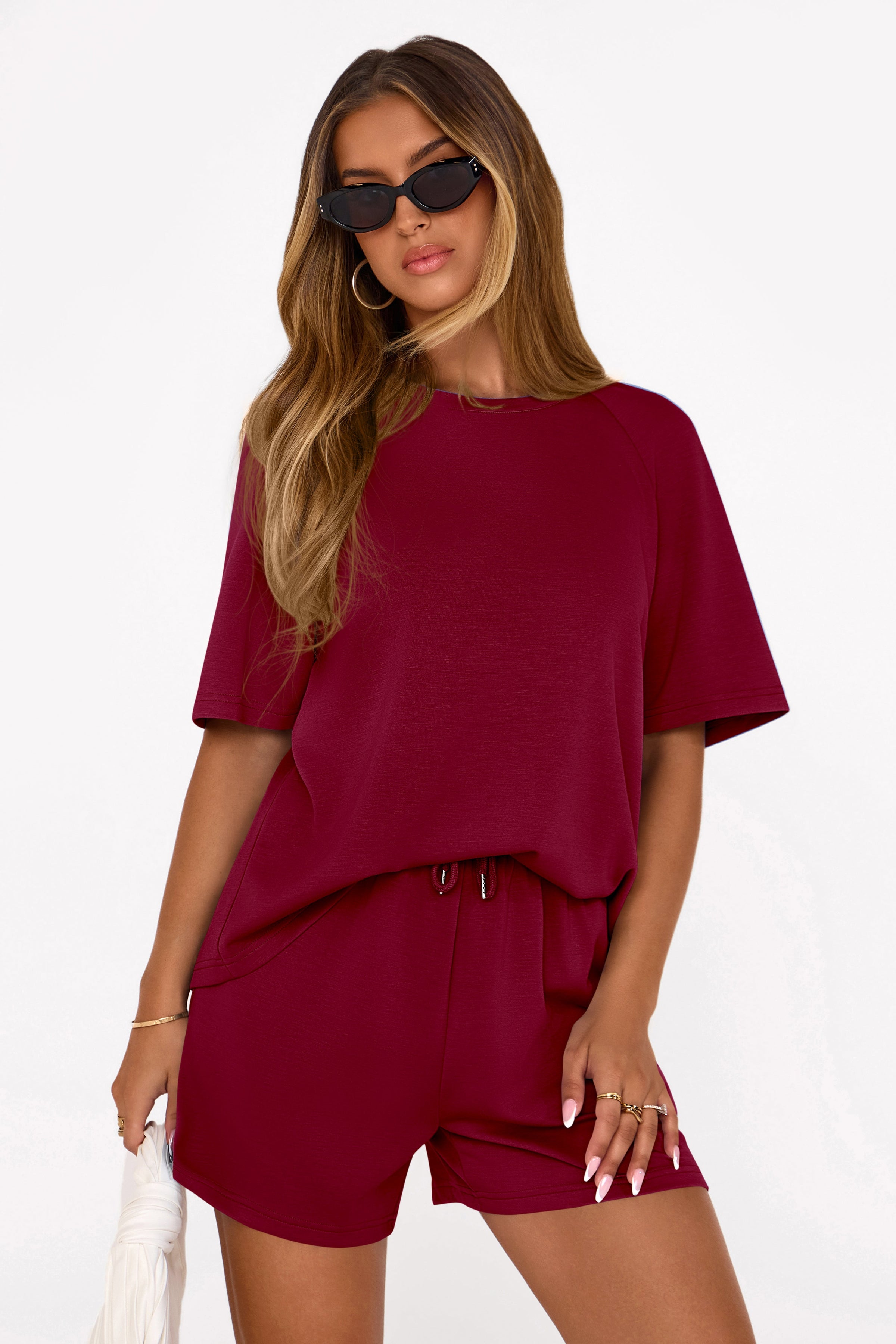 PRETTYGARDEN Women's 2 Piece Lounge Sets Short Sleeve Shirts Casual Tops Shorts Matching Clothing Summer Airport Outfits PRETTYGARDEN