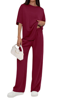 PRETTYGARDEN Women's Summer 2 Piece Lounge Set Short Sleeve Tops Wide Leg Pants Spring Vacation Travel Outfits Clothes PRETTYGARDEN