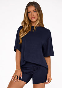 PRETTYGARDEN Women's Two Piece Matching Lounge Sets Summer Casual Tops Short Sleeve Shirts Shorts Travel Airport Outfits PRETTYGARDEN