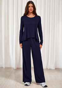 PRETTYGARDEN Women's 2 Piece Fall Sets  Casual Long Sleeve Shirts Wide Leg Pants Lounge Travel Outfits Fashion Clothing