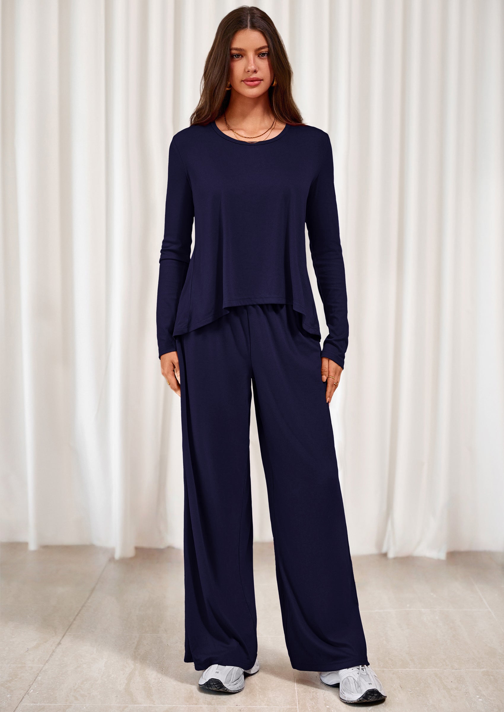 PRETTYGARDEN Women's 2 Piece Fall Sets  Casual Long Sleeve Shirts Wide Leg Pants Lounge Travel Outfits Fashion Clothing