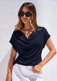 PRETTYGARDEN Blouses for Women Dressy Casual Summer Cowl Neck Short Sleeve Tops Spring Work Office Teacher Shirts PRETTYGARDEN
