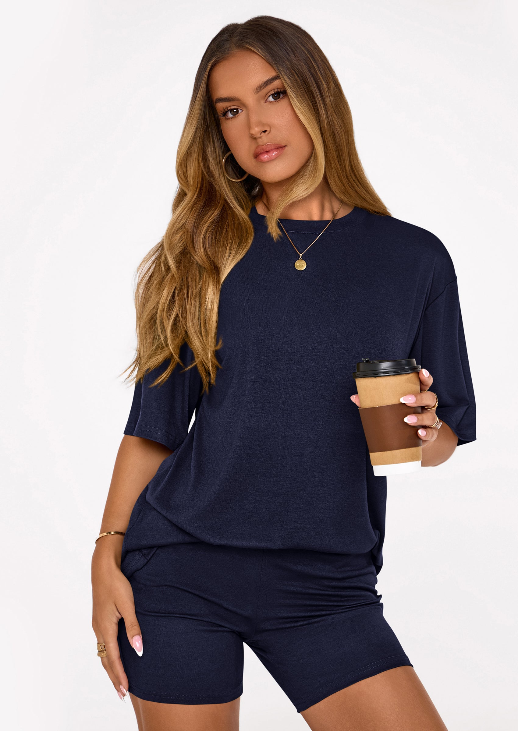 PRETTYGARDEN Women's Two Piece Matching Lounge Sets Summer Casual Tops Short Sleeve Shirts Shorts Travel Airport Outfits PRETTYGARDEN