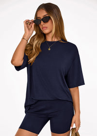 PRETTYGARDEN Women's Two Piece Matching Lounge Sets Summer Casual Tops Short Sleeve Shirts Shorts Travel Airport Outfits PRETTYGARDEN