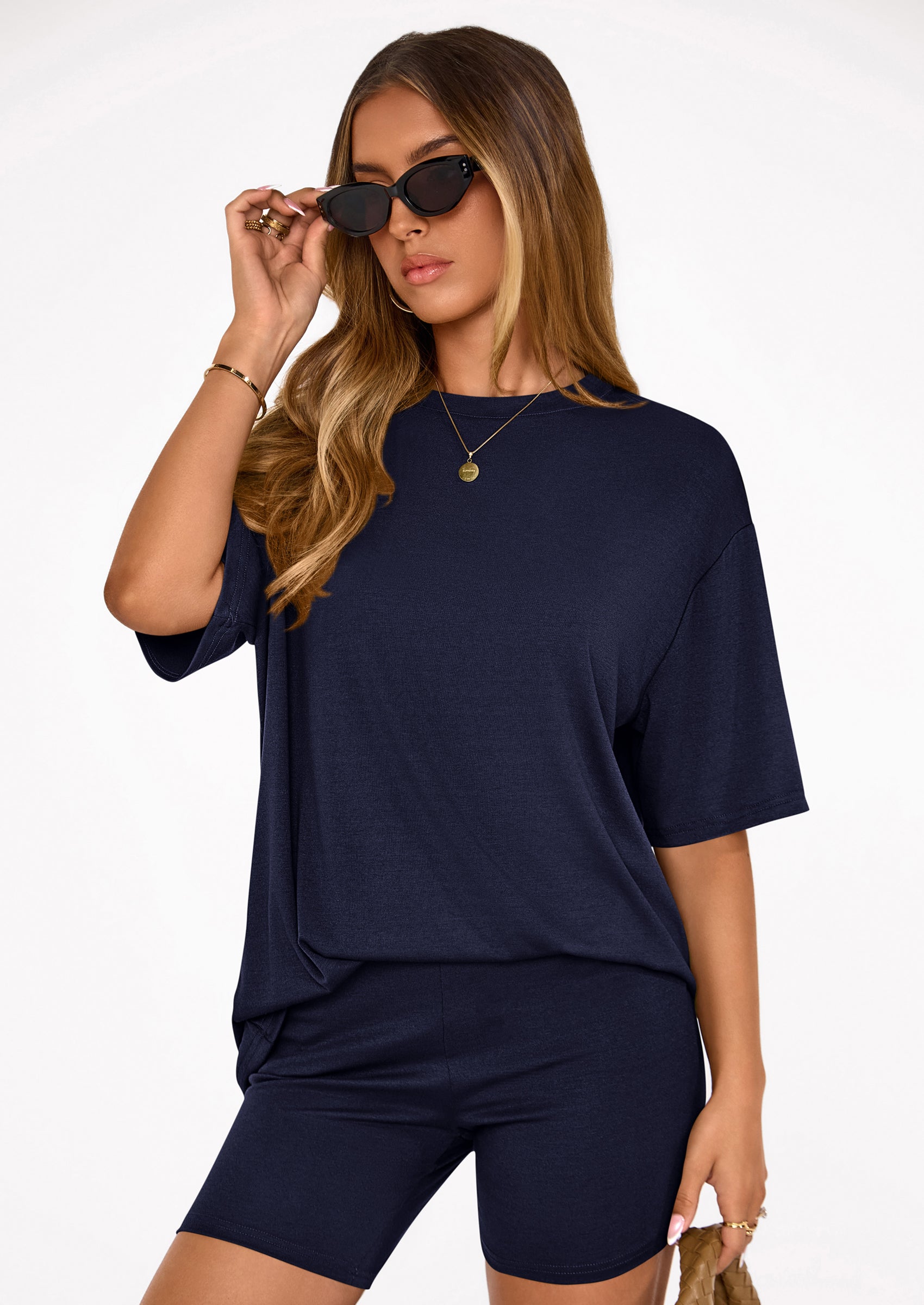 PRETTYGARDEN Women's Two Piece Matching Lounge Sets Summer Casual Tops Short Sleeve Shirts Shorts Travel Airport Outfits PRETTYGARDEN