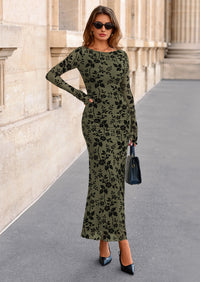 PRETTYGARDEN Women's Floral Bodycon Maxi Dress Fall Elegant Mesh Long Sleeve Formal Wedding Guest Cocktail Dresses