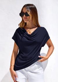 PRETTYGARDEN Blouses for Women Dressy Casual Summer Cowl Neck Short Sleeve Tops Spring Work Office Teacher Shirts PRETTYGARDEN