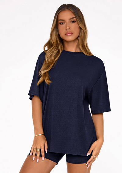 PRETTYGARDEN Women's Two Piece Matching Lounge Sets Summer Casual Tops Short Sleeve Shirts Shorts Travel Airport Outfits PRETTYGARDEN