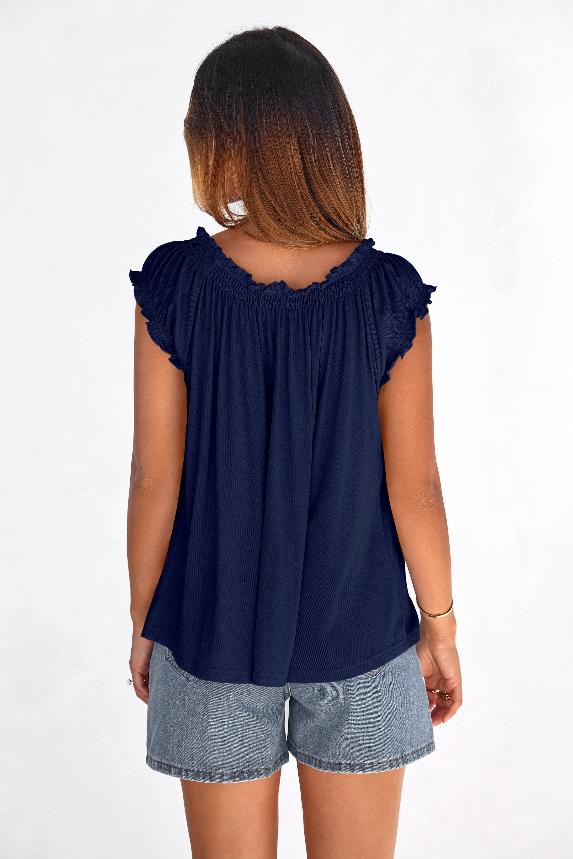 PRETTYGARDEN Womens Tie Front Tank Tops Summer Fashion Cap Sleeve Babydoll Blouses Flowy Shirts Spring Going Out Outfits PRETTYGARDEN