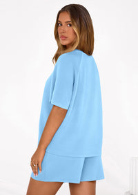 PRETTYGARDEN Women's 2 Piece Lounge Sets Short Sleeve Shirts Casual Tops Shorts Matching Clothing Summer Airport Outfits PRETTYGARDEN