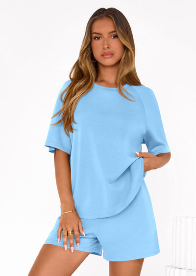 PRETTYGARDEN Women's 2 Piece Lounge Sets Short Sleeve Shirts Casual Tops Shorts Matching Clothing Summer Airport Outfits PRETTYGARDEN