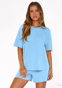 PRETTYGARDEN Women's 2 Piece Lounge Sets Short Sleeve Shirts Casual Tops Shorts Matching Clothing Summer Airport Outfits PRETTYGARDEN