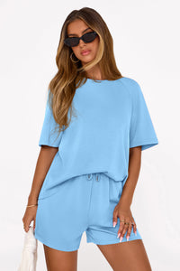 PRETTYGARDEN Women's 2 Piece Lounge Sets Short Sleeve Shirts Casual Tops Shorts Matching Clothing Summer Airport Outfits PRETTYGARDEN