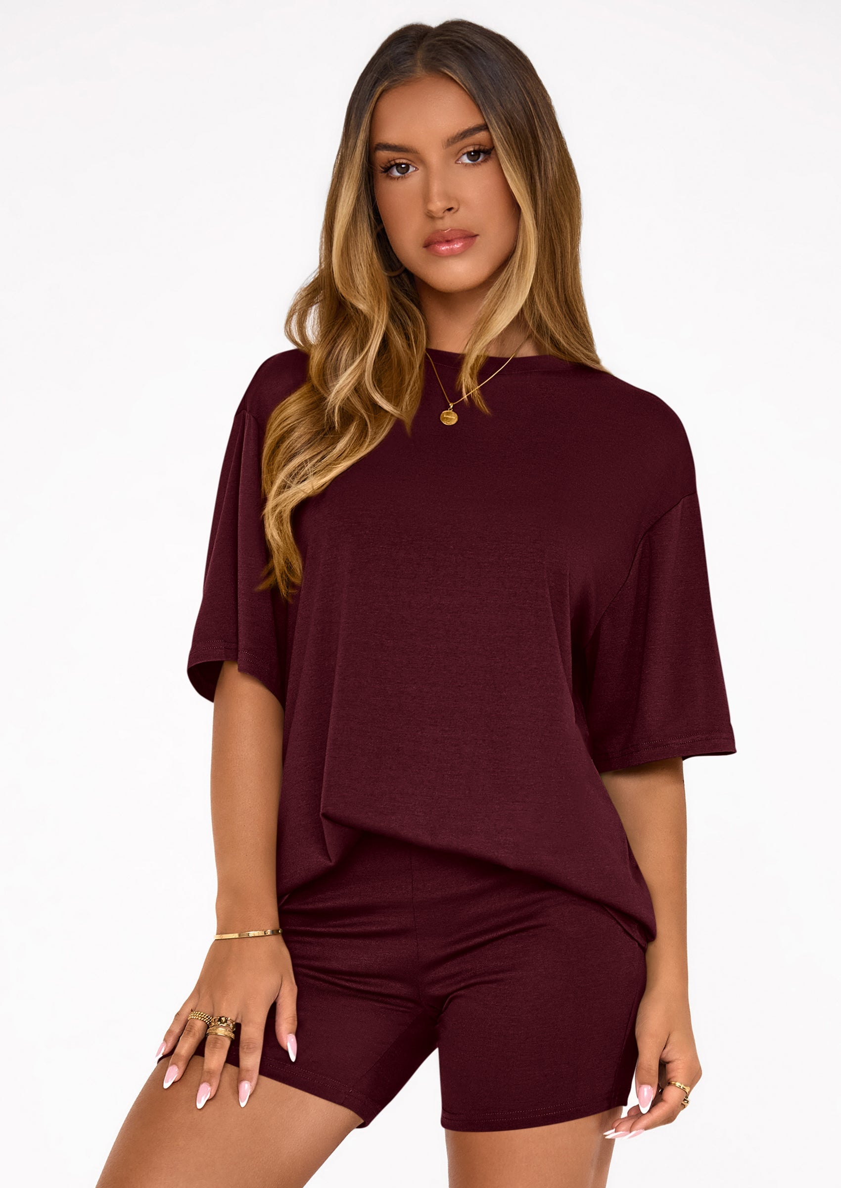 PRETTYGARDEN Women's Two Piece Matching Lounge Sets Summer Casual Tops Short Sleeve Shirts Shorts Travel Airport Outfits PRETTYGARDEN