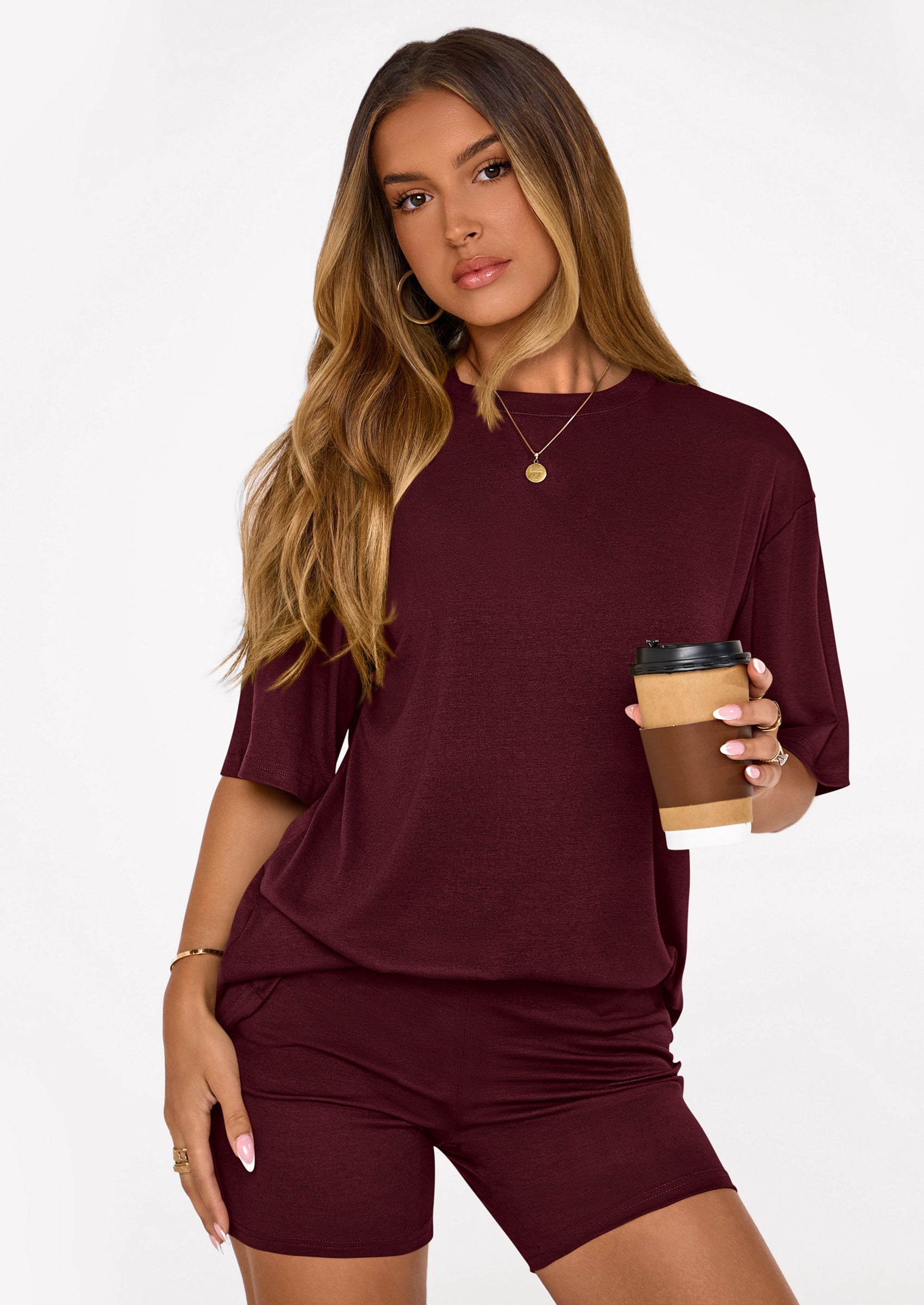 PRETTYGARDEN Women's Two Piece Matching Lounge Sets Summer Casual Tops Short Sleeve Shirts Shorts Travel Airport Outfits PRETTYGARDEN