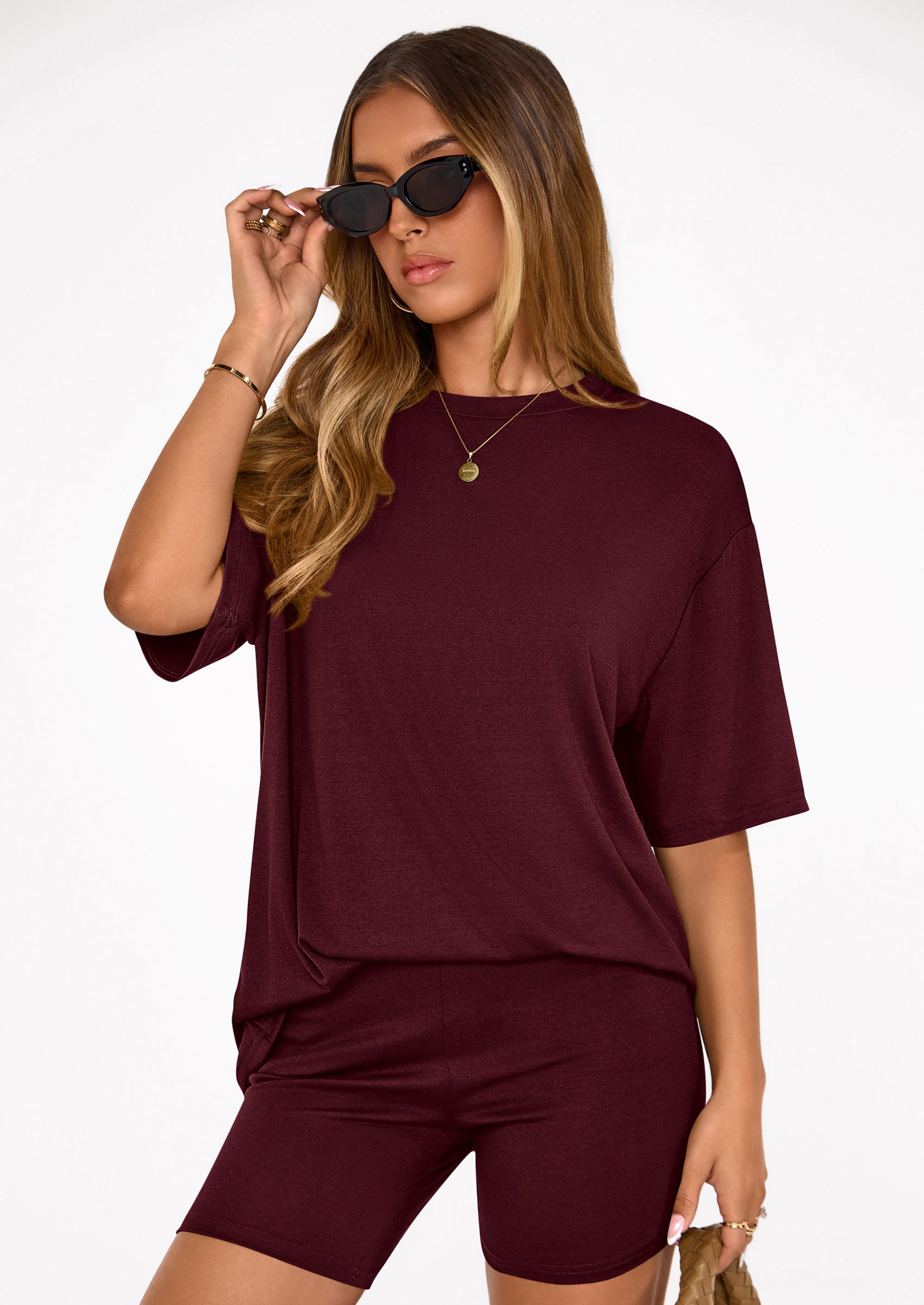 PRETTYGARDEN Women's Two Piece Matching Lounge Sets Summer Casual Tops Short Sleeve Shirts Shorts Travel Airport Outfits PRETTYGARDEN