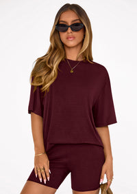 PRETTYGARDEN Women's Two Piece Matching Lounge Sets Summer Casual Tops Short Sleeve Shirts Shorts Travel Airport Outfits PRETTYGARDEN