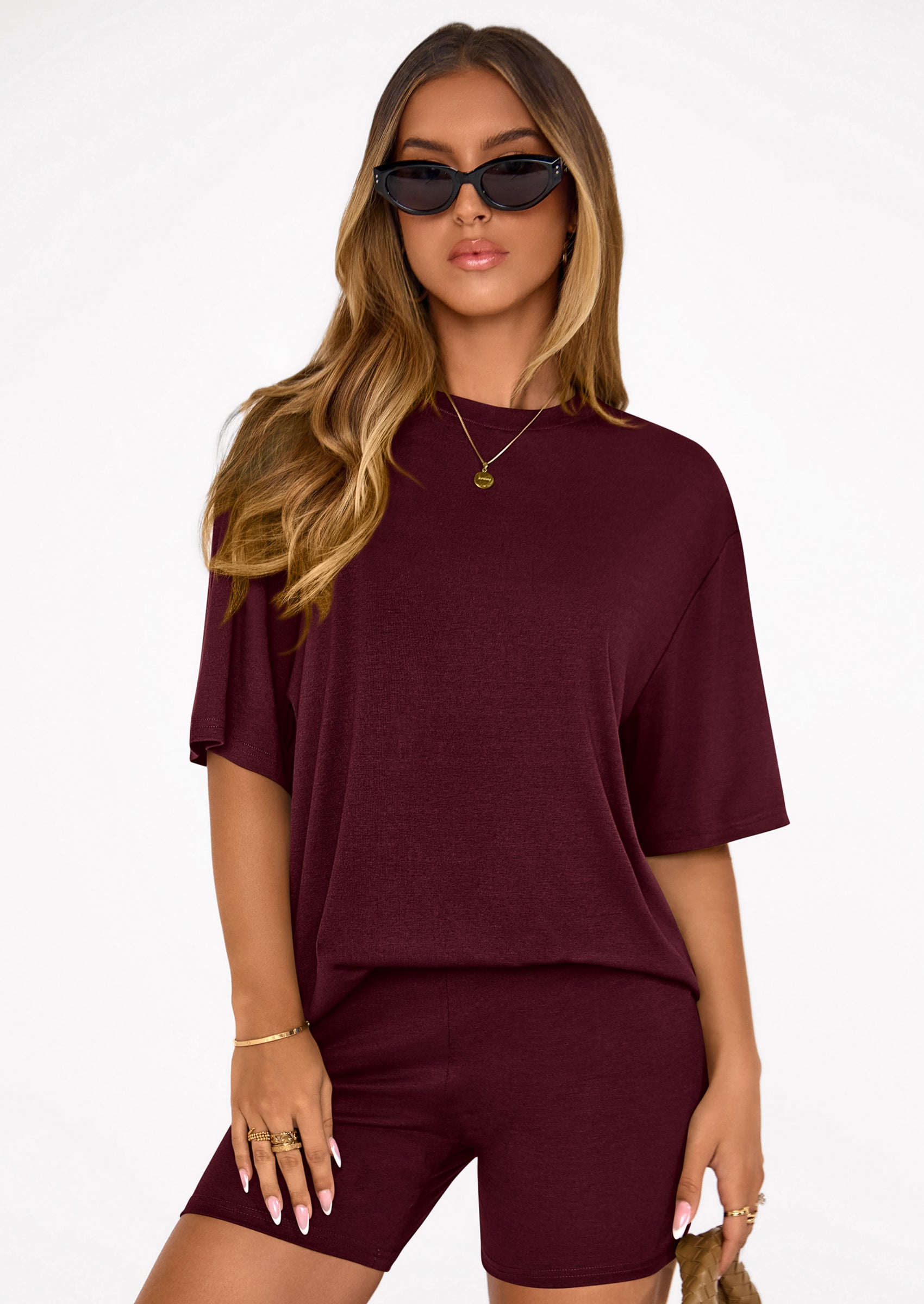 PRETTYGARDEN Women's Two Piece Matching Lounge Sets Summer Casual Tops Short Sleeve Shirts Shorts Travel Airport Outfits PRETTYGARDEN