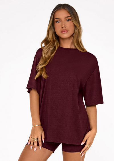 PRETTYGARDEN Women's Two Piece Matching Lounge Sets Summer Casual Tops Short Sleeve Shirts Shorts Travel Airport Outfits PRETTYGARDEN