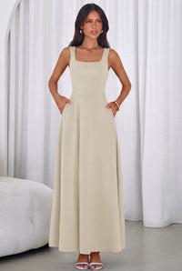 PRETTYGARDEN Womens Summer Dresses Sleeveless Elegant Square Neck Aline Swing Maxi Beach Wedding Guest Dress Pockets PRETTYGARDEN