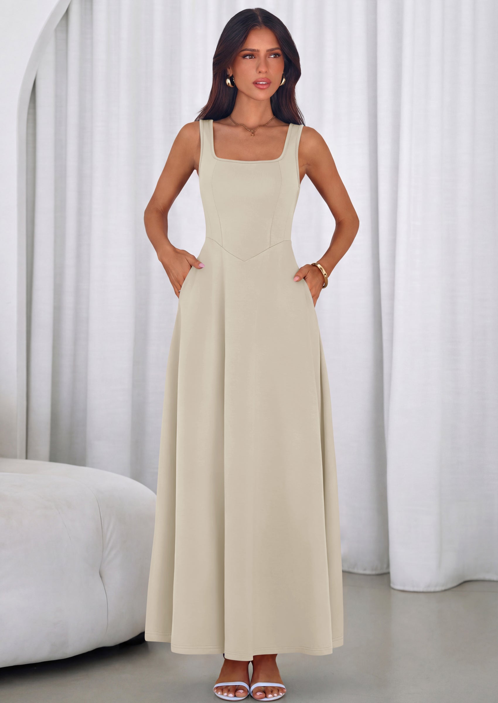PRETTYGARDEN Womens Summer Dresses Sleeveless Elegant Square Neck Alin PRETTYGARDEN Womens Summer Dresses Sleeveless Elegant Square Neck Alin