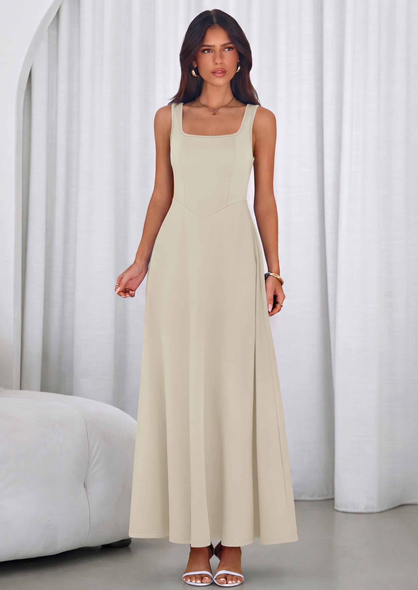 PRETTYGARDEN Womens Summer Dresses Sleeveless Elegant Square Neck Alin PRETTYGARDEN Womens Summer Dresses Sleeveless Elegant Square Neck Alin