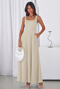 PRETTYGARDEN Womens Summer Dresses Sleeveless Elegant Square Neck Aline Swing Maxi Beach Wedding Guest Dress Pockets PRETTYGARDEN