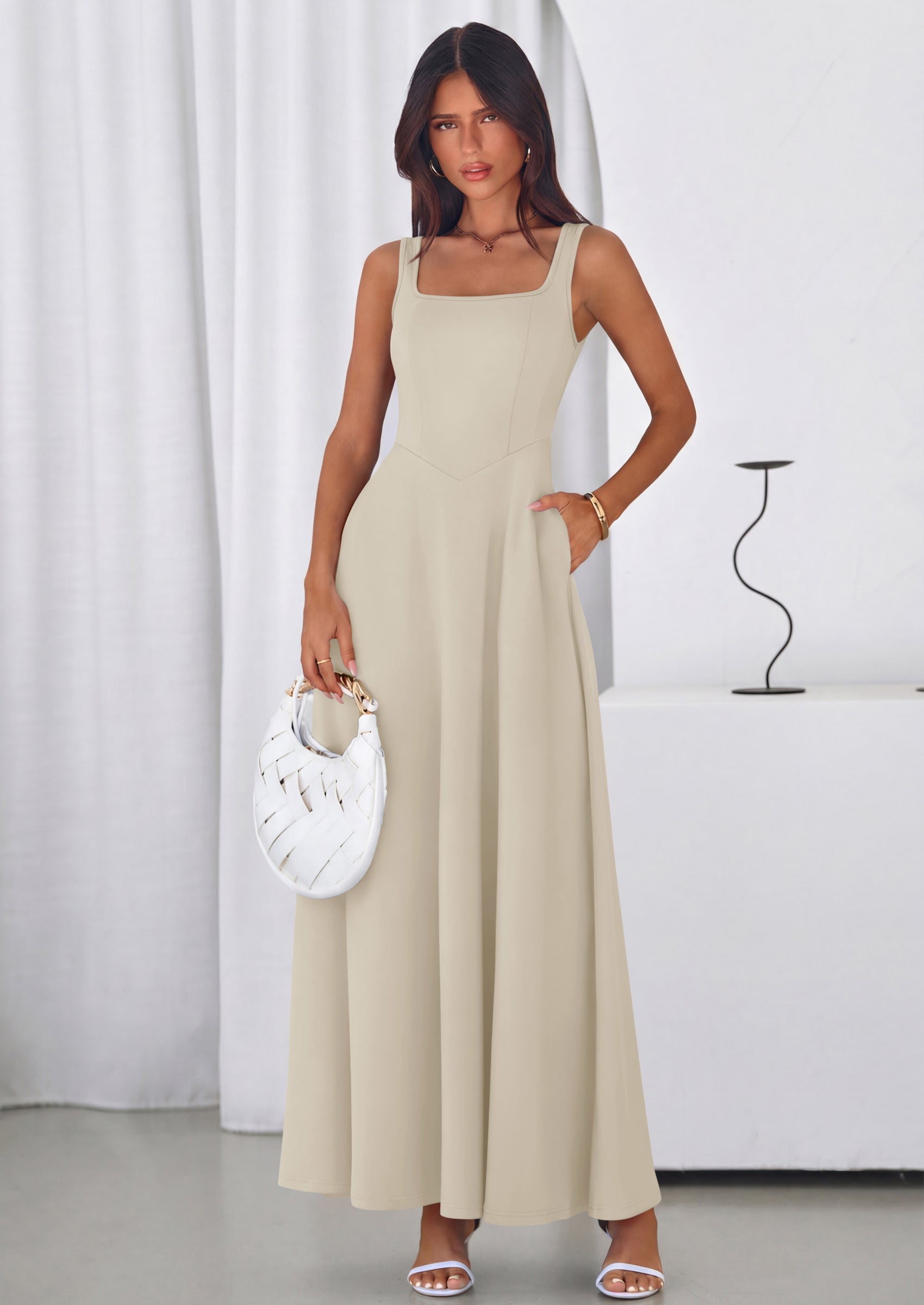 PRETTYGARDEN Womens Summer Dresses Sleeveless Elegant Square Neck Alin PRETTYGARDEN Womens Summer Dresses Sleeveless Elegant Square Neck Alin