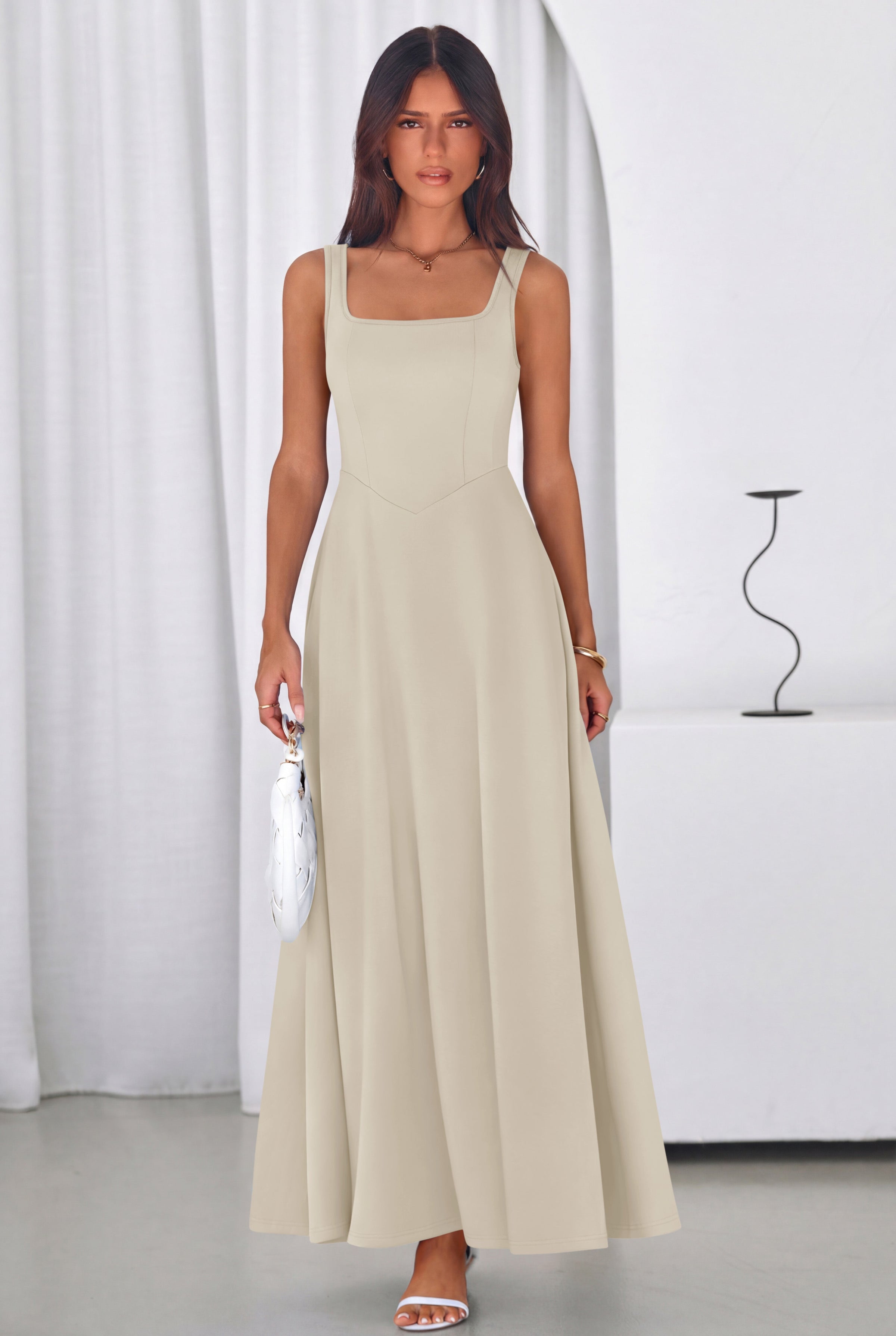 PRETTYGARDEN Womens Summer Dresses Sleeveless Elegant Square Neck Aline Swing Maxi Beach Wedding Guest Dress Pockets PRETTYGARDEN