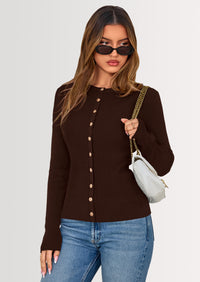 PRETTYGARDEN Womens Fall Cardigan Sweaters Lightweight Long Sleeve Button up Ribbed Knit Tops Winter Fashion Clothes