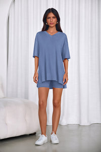 PRETTYGARDEN 2 Piece Sets for Women Summer Lounge Short Set Spring Matching Biker Shorts V Neck Oversized Shirt Clothing PRETTYGARDEN