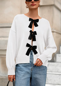 PRETTYGARDEN Cardigan Sweaters for Women Fall Bow Tie Front Long Sleeve Knit Sweater Tops Cute Going Out Outfits