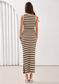 PRETTYGARDEN Sundresses for Women Summer Striped Knit Side Slit Spring Fashion Bodycon Maxi Dress Beach Vacation Clothes PRETTYGARDEN