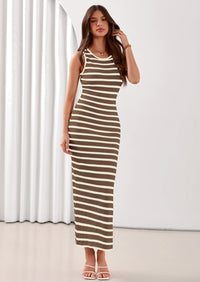 PRETTYGARDEN Sundresses for Women Summer Striped Knit Side Slit Spring Fashion Bodycon Maxi Dress Beach Vacation Clothes PRETTYGARDEN