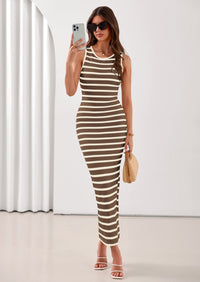 PRETTYGARDEN Sundresses for Women Summer Striped Knit Side Slit Spring Fashion Bodycon Maxi Dress Beach Vacation Clothes PRETTYGARDEN