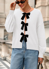 PRETTYGARDEN Cardigan Sweaters for Women Fall Bow Tie Front Long Sleeve Knit Sweater Tops Cute Going Out Outfits