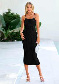 PRETTYGARDEN Women's Sleeveless Bodycon Dress Textured Back Slit Sexy Cocktail Party Midi Dresses