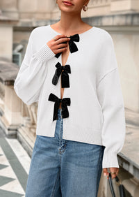PRETTYGARDEN Cardigan Sweaters for Women Fall Bow Tie Front Long Sleeve Knit Sweater Tops Cute Going Out Outfits