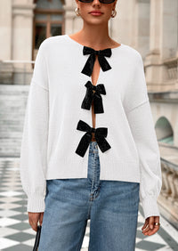 PRETTYGARDEN Cardigan Sweaters for Women Fall Bow Tie Front Long Sleeve Knit Sweater Tops Cute Going Out Outfits