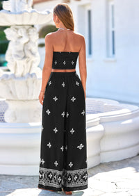 PRETTYGARDEN 2 Piece Sets for women Summer 2026 Travel Outfits Print Tube Tops Wide Leg Pants Beach Vacation Clothes