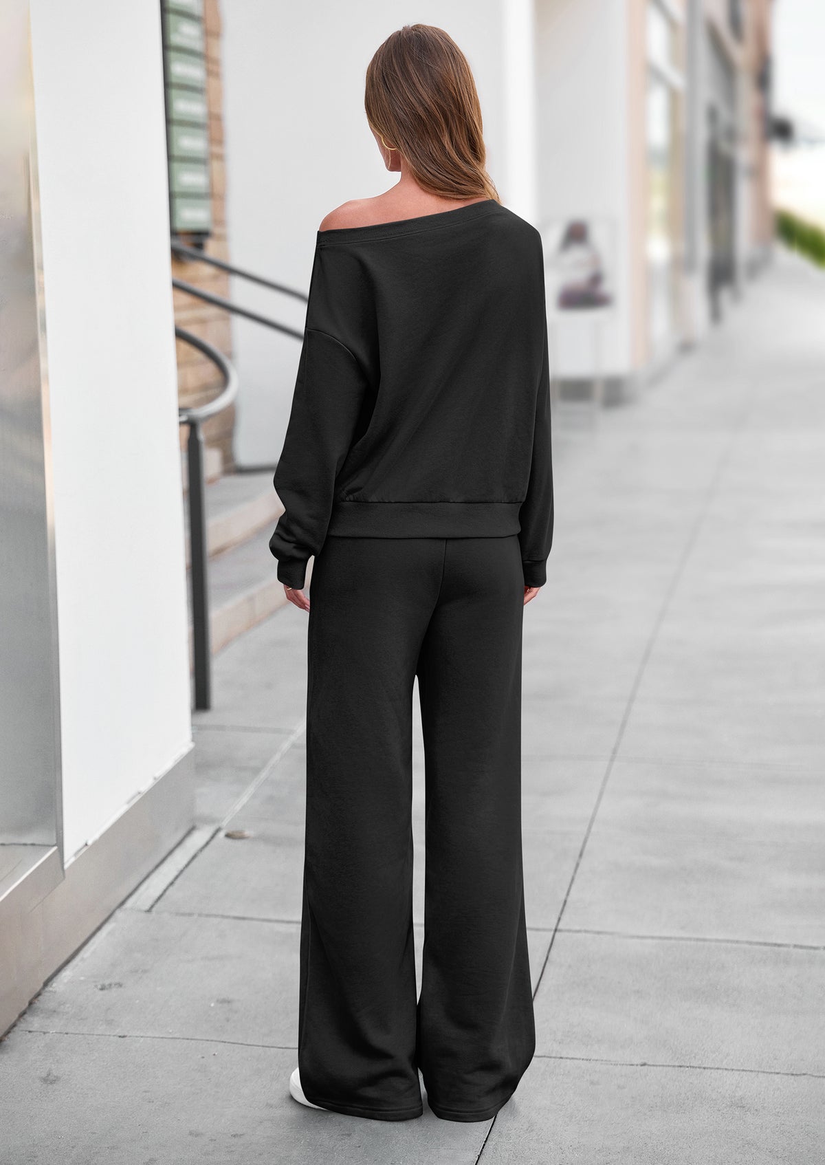 PRETTYGARDEN Womens 2 Piece Casual Matching Lounge Sets  Fashion Off the Shoulder Sweatshirt, Wide Leg Pants with Pockets, Comfy Airport Travel Outfit, 2026 Trendy Fall Set