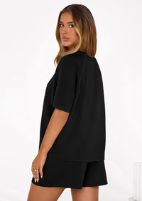 PRETTYGARDEN Women's 2 Piece Lounge Sets Short Sleeve Shirts Casual Tops Shorts Matching Clothing Summer Airport Outfits PRETTYGARDEN