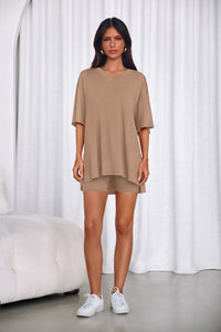 PRETTYGARDEN 2 Piece Sets for Women Summer Lounge Short Set Spring Matching Biker Shorts V Neck Oversized Shirt Clothing PRETTYGARDEN