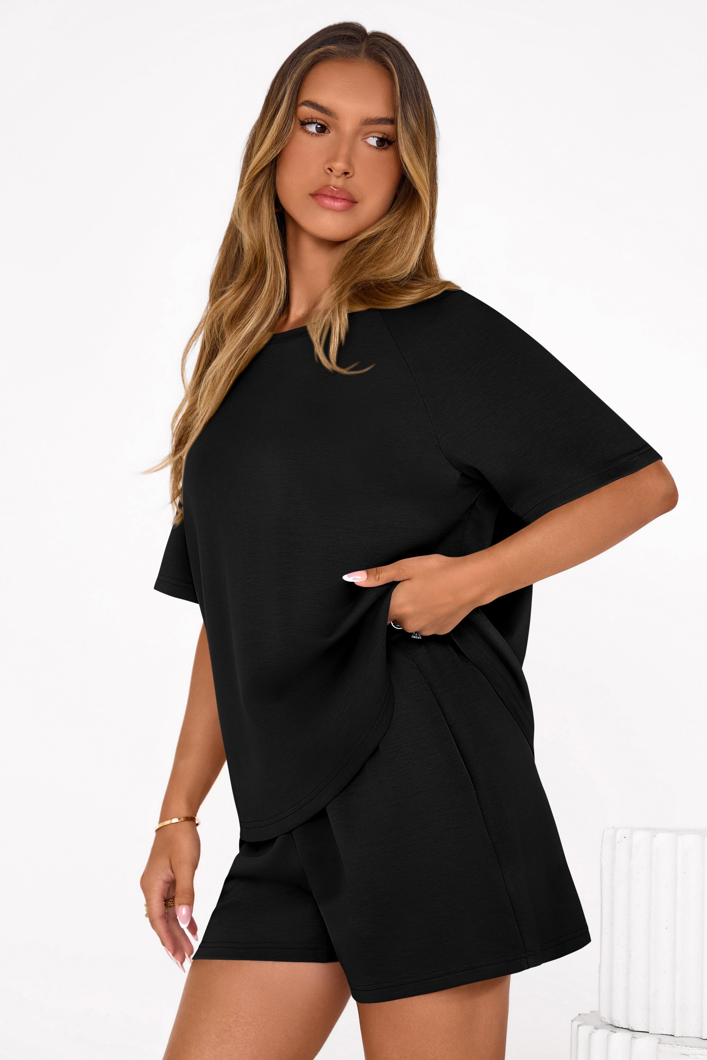 PRETTYGARDEN Women's 2 Piece Lounge Sets Short Sleeve Shirts Casual Tops Shorts Matching Clothing Summer Airport Outfits PRETTYGARDEN