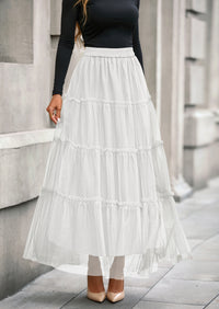 PRETTYGARDEN Maxi Skirts for Women Fall Tulle High Waisted Ruffle Flowy A-Line Long Skirt Country Concert Outfits