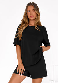 PRETTYGARDEN Women's 2 Piece Lounge Sets Short Sleeve Shirts Casual Tops Shorts Matching Clothing Summer Airport Outfits PRETTYGARDEN